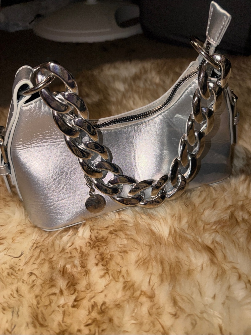 Olivia Miller Metallic Silver Chain-Handle Shoulder Bag